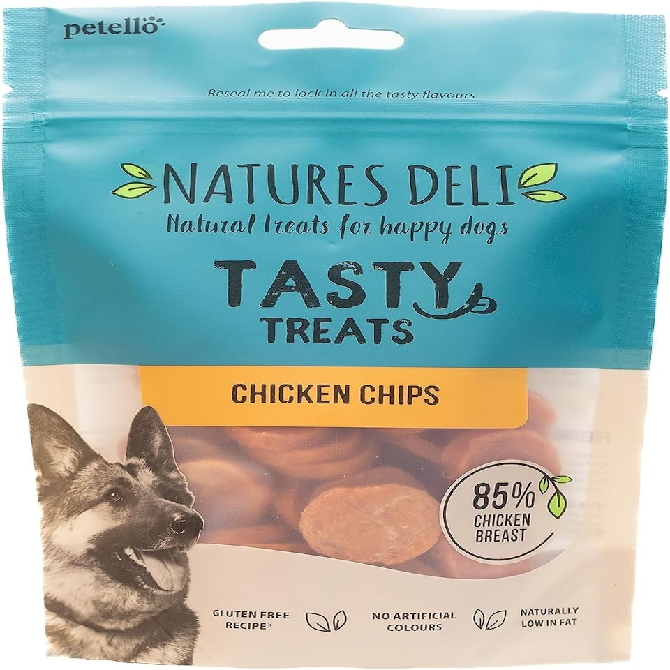 image 1 of Natures Deli Chicken Chips Dog Treats, Gluten Free Low Fat Bite-size Treats for Dogs, High Protein Dog Biscuits - 100 g