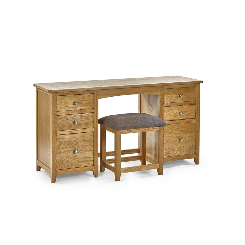 image 1 of Solid Oak Twin Pedestal Dressing Table and Stool Set - FSC Mix