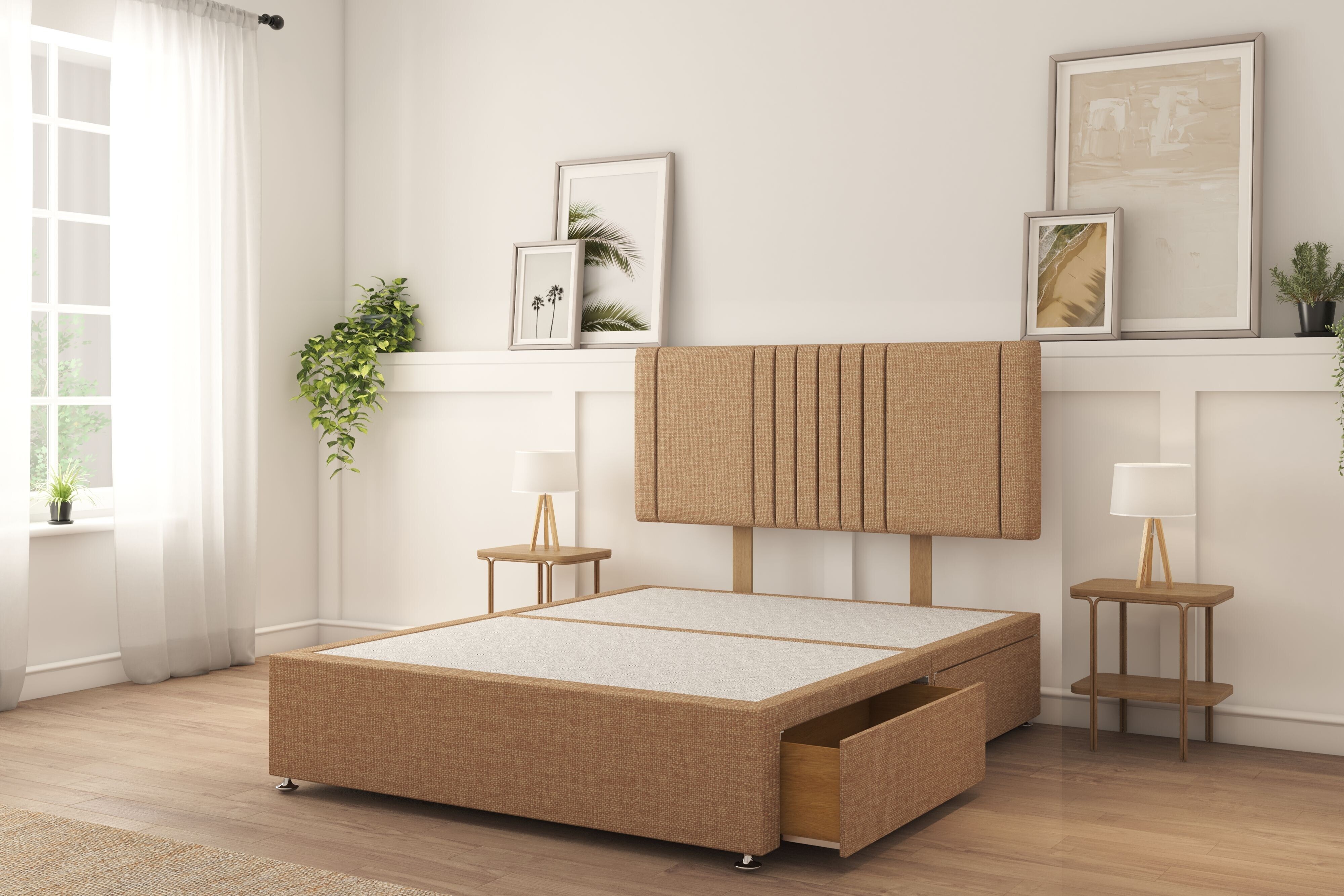 Sloomy Langston Latte Tweed Divan Bed Base 2 Drawers Foot-End With 26" Strutted Headboard 4'6 Double