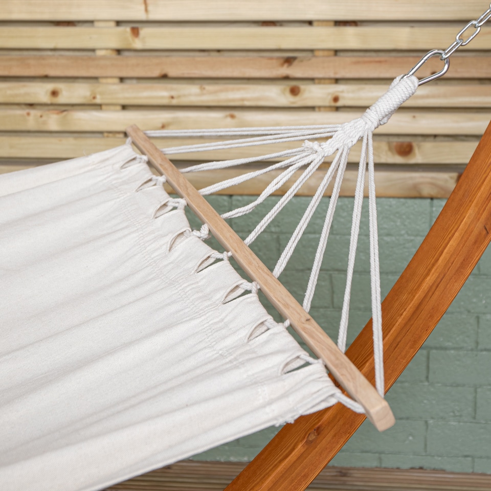 image 1 of 3.10m x 1.2m Palermo Freestanding Garden Hammock with Larch Wood Arc Stand in Cream | Multi | Cream / Brown