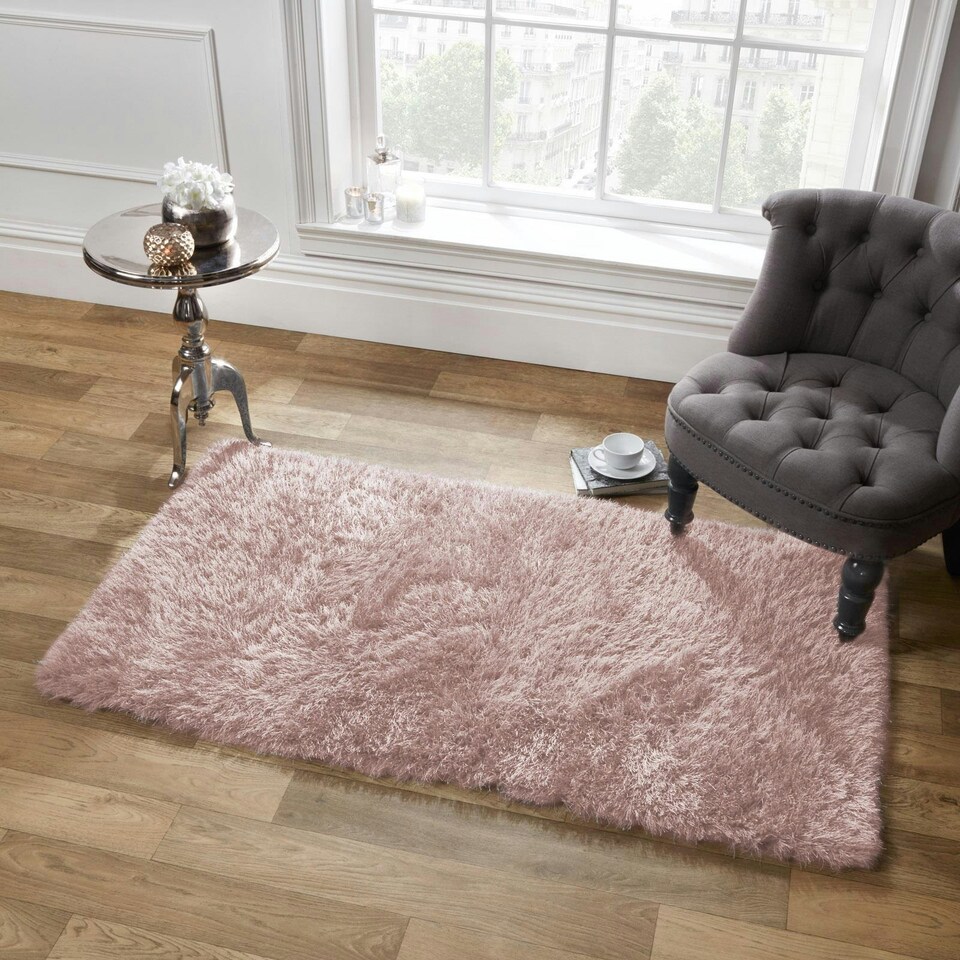 Sienna Soft Sparkle Thick Pile NonShed Shaggy Floor Rug, 80x150cm Blush Pink Tesco Groceries