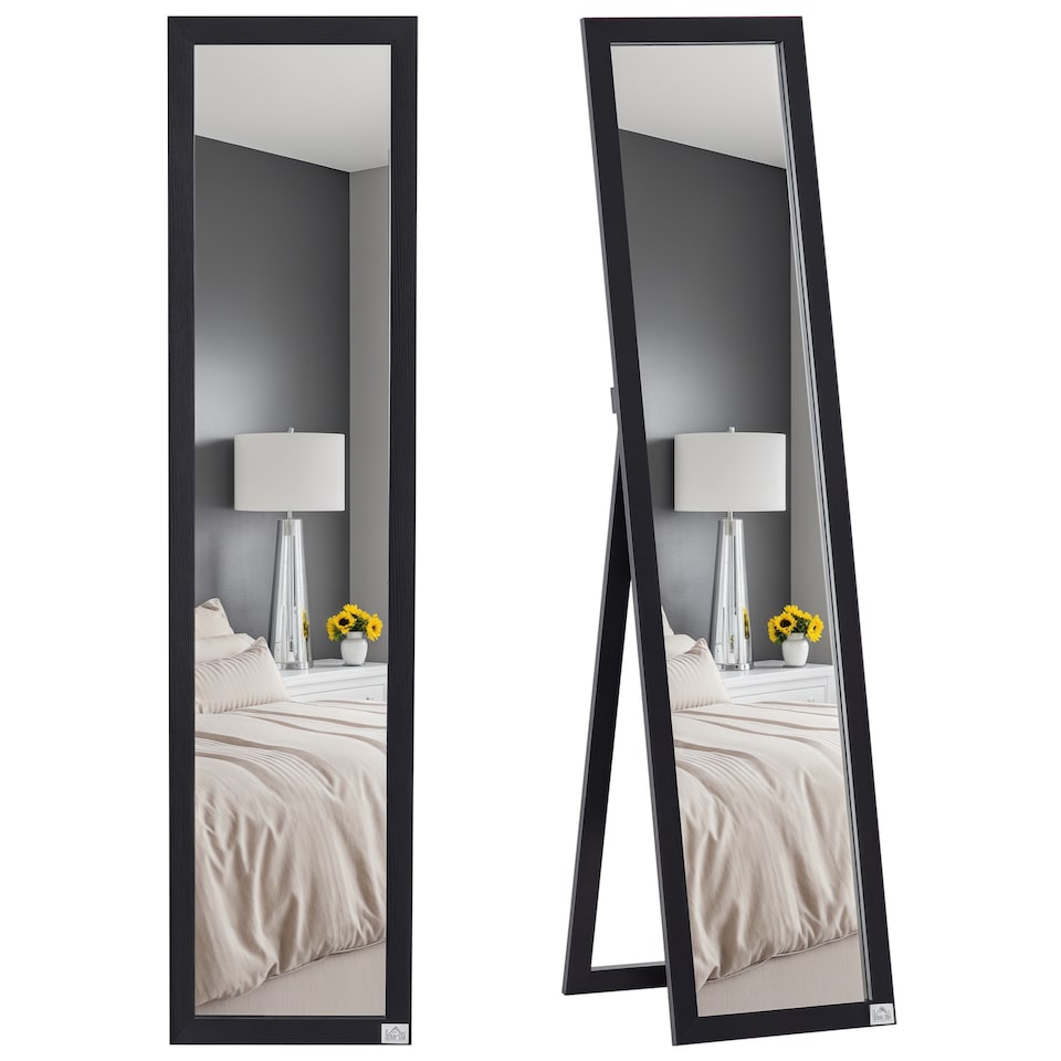 image 1 of HOMCOM Full Length Mirror, Floor Standing or Wall-Mounted Long Mirror, Rectangular Full Body Mirror for Bedroom, Living Room, Black