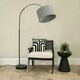 image 1 of ValueLights Louis Black Arched Curved Floor Lamp with Grey Fabric Drum Lamp Shade