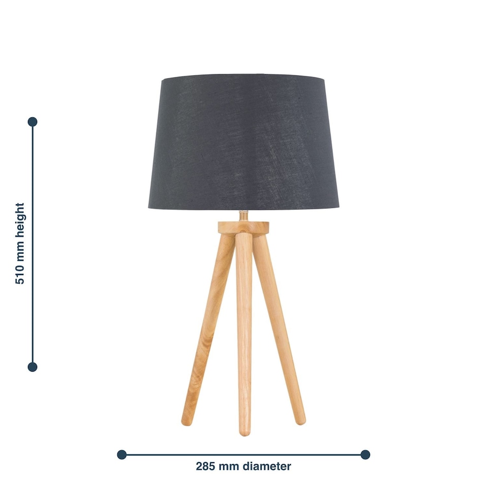 image 1 of Voyage - Light Oak Table Lamp Bedside Light with Grey & Silver Shade | Brown | Grey | Large | 1
