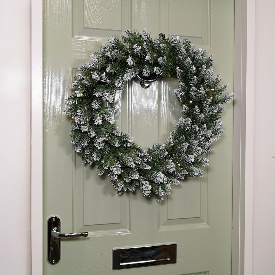 image 1 of 60cm Snow Tipped Christmas Wreath with 50 Warm White LEDs and 160 Bullet Tips