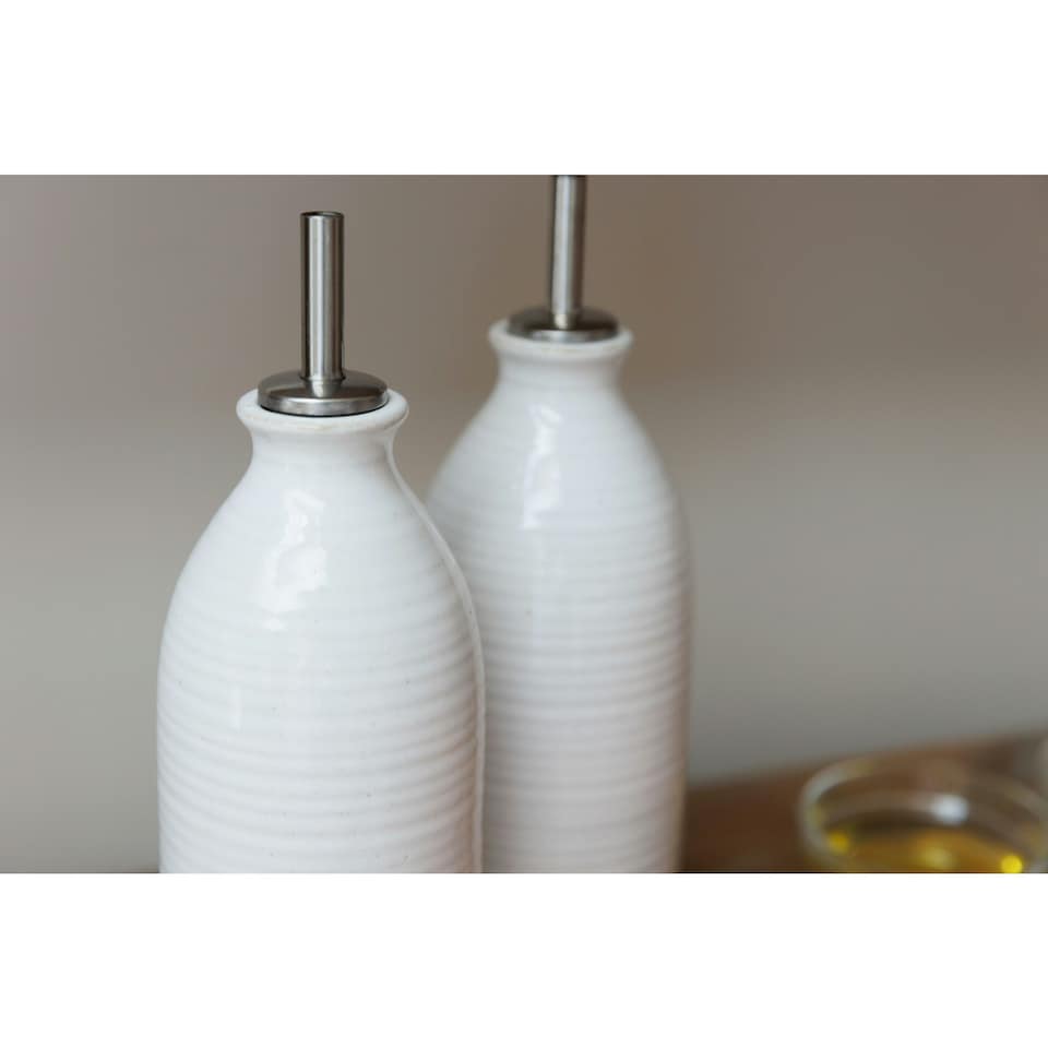 image 1 of KitchenCraft Oil Vinegar Bottles Cream Stoneware 450ml Set of 2