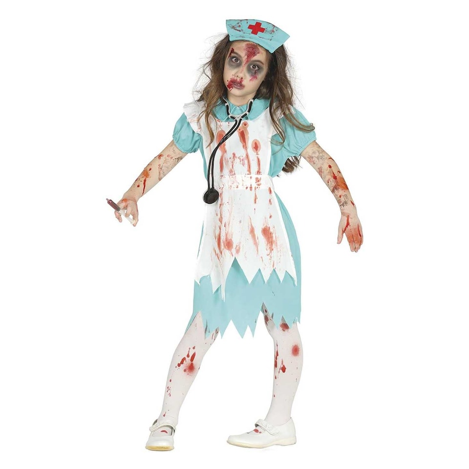 image 1 of Fiestas Guirca Girls Zombie Nurse Costume Set | Blue | Blue/White | 7-9 years | 1