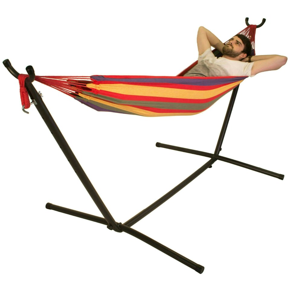 image 1 of Primrose Outdoor Single Hammock With Steel Hammock Stand and Carry Bag