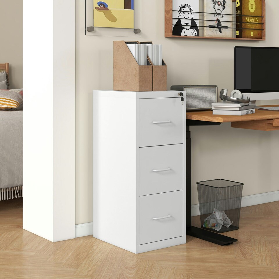 image 1 of HOMCOM 3 Drawer Filing Cabinet Steel File Cabinet for A4 Letter Size Cream