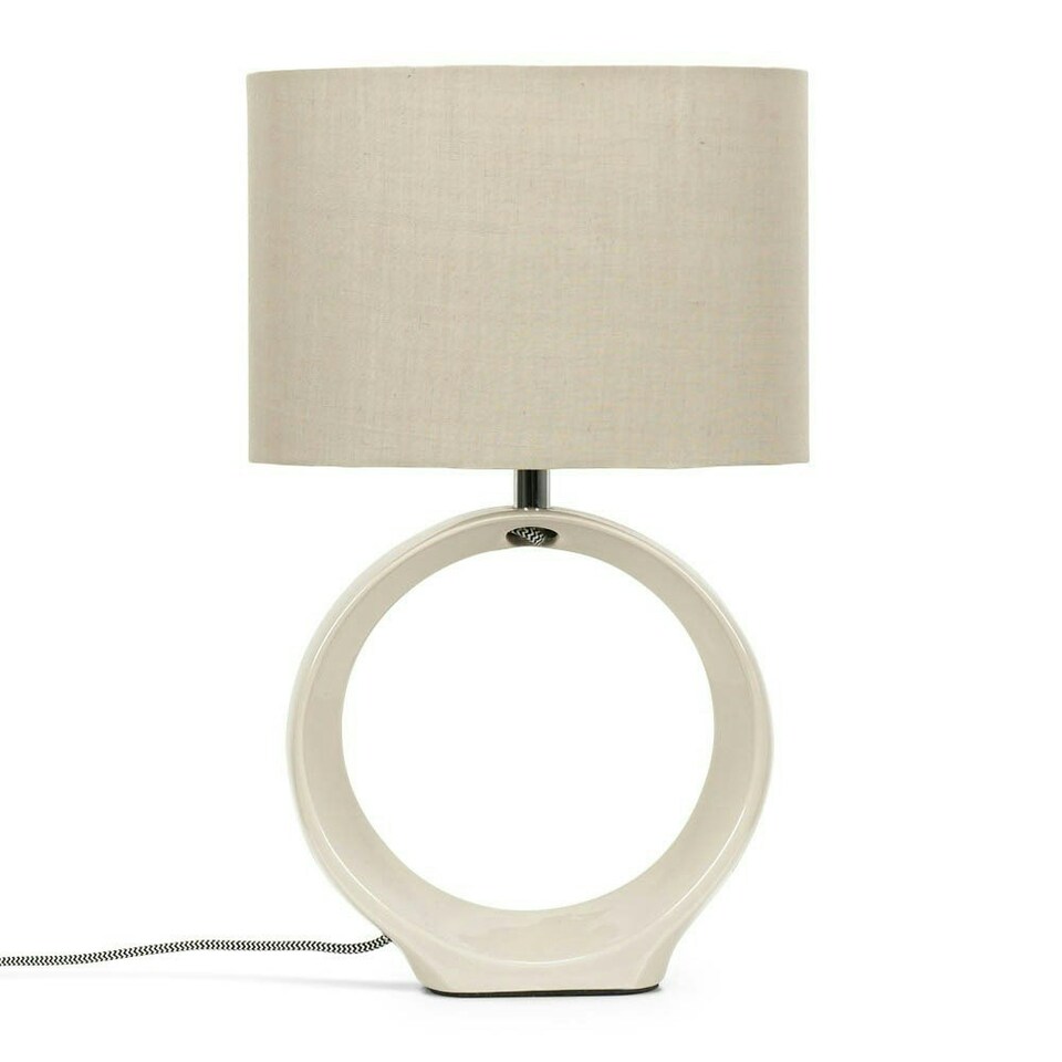 image 1 of ValueLights Tia Natural Hoop Ceramic Bedside Table Lamp with a Fabric Lampshade - Bulb Included