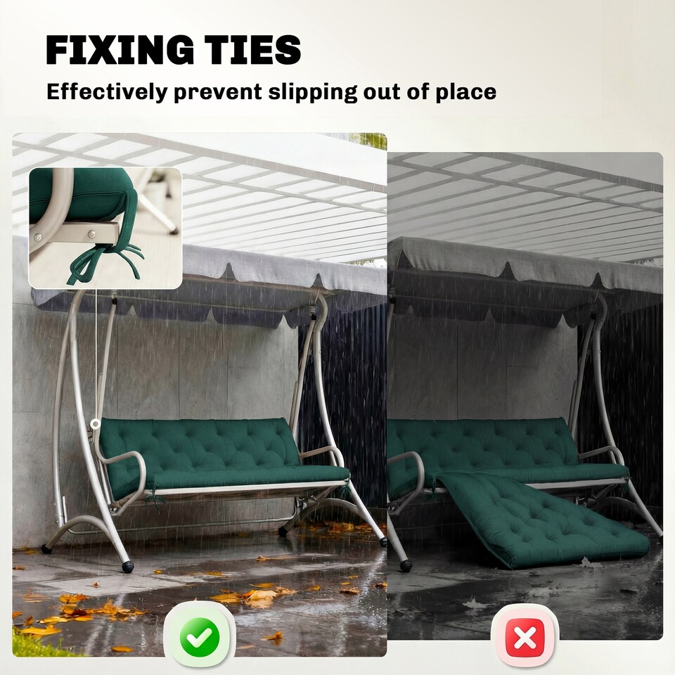 image 1 of Outsunny 3 Seater Bench Cushion, Garden Chair Cushion with Back, Green | Green | Dark Green | 150 x 98 x 8 cm