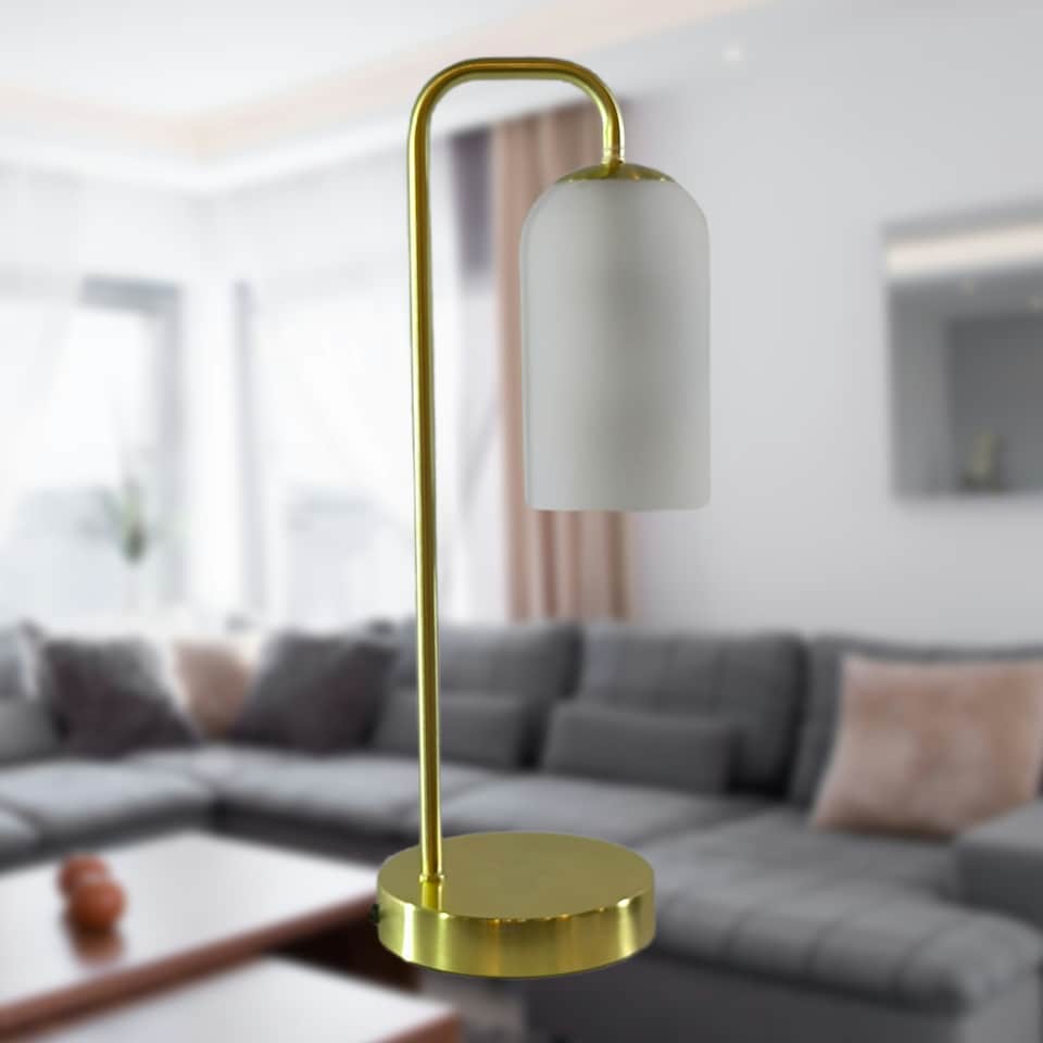 image 1 of Victoria - Satin Brass Touch Lamp with Frosted Glass Shade Bronze | White