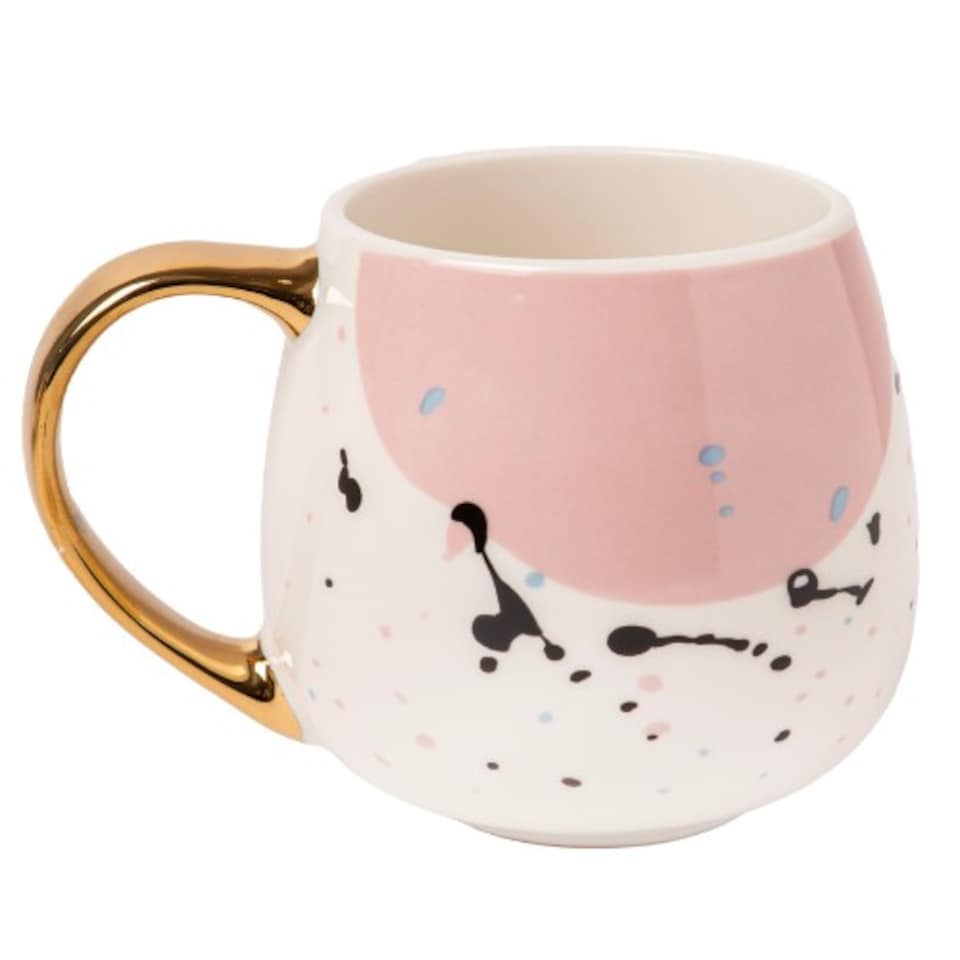 image 1 of Elegant Polka Dot Mug with Gold Handle 400ml | Brown | 1 - Brown | 1