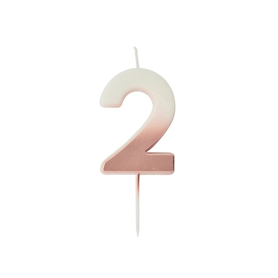 image 1 of Rose Gold Ombre Number '2' Celebration Candle
