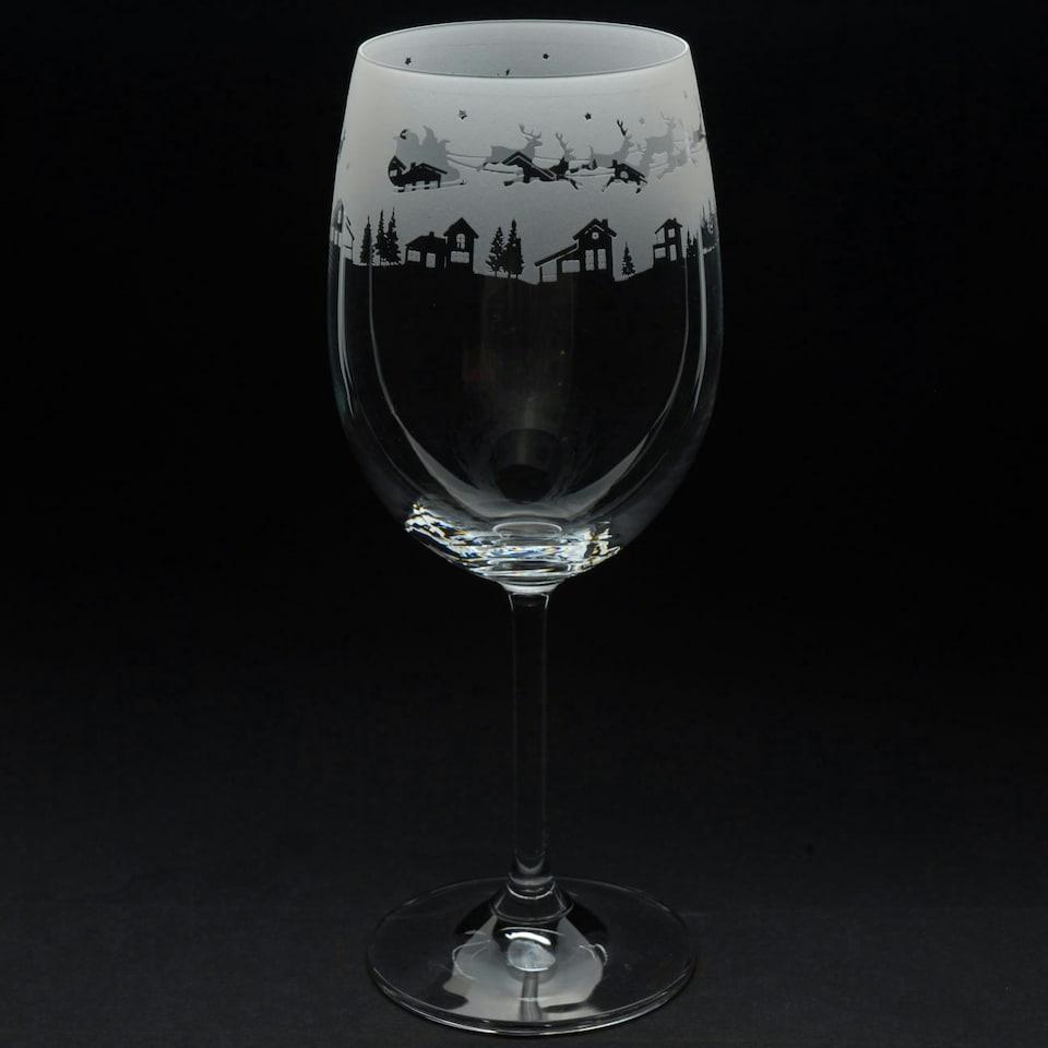 Animo Glass Etched Wine Glass Santa