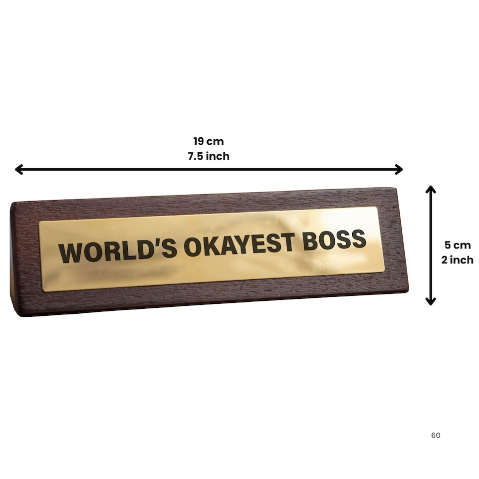 image 1 of Wooden Desk Sign - World's Okayest Boss