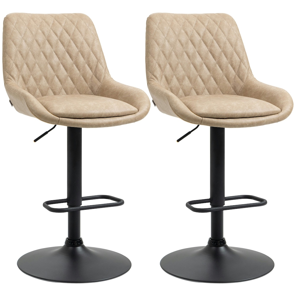 image 1 of HOMCOM Bar Stools Set of 2, Adjustable Bar Chairs 360 Degree Swivel, Khaki