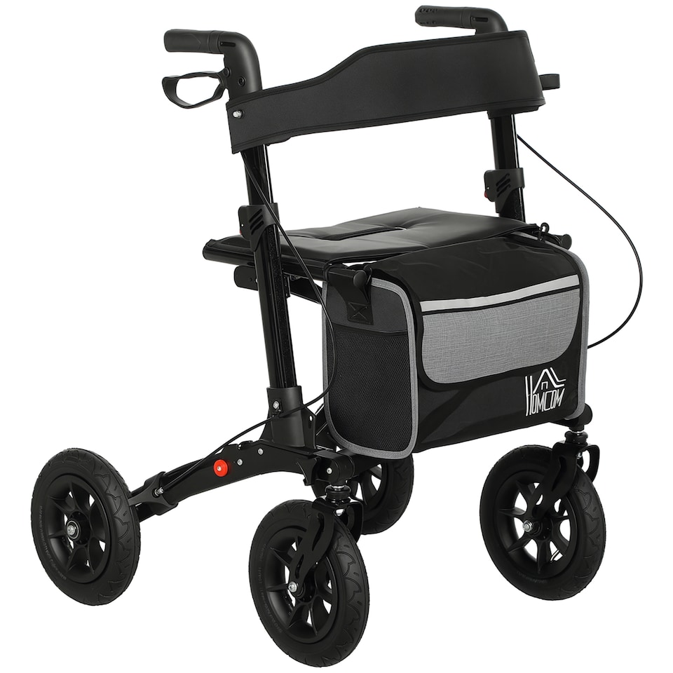 image 1 of HOMCOM Folding Rollator Walker with Padded Seat, Backrest, Lightweight Walking Frame with Storage Bag, Dual Brakes, All-terrain Wheels, Adjustable Handle Height, 4 Wheeled Walker for Seniors, Black