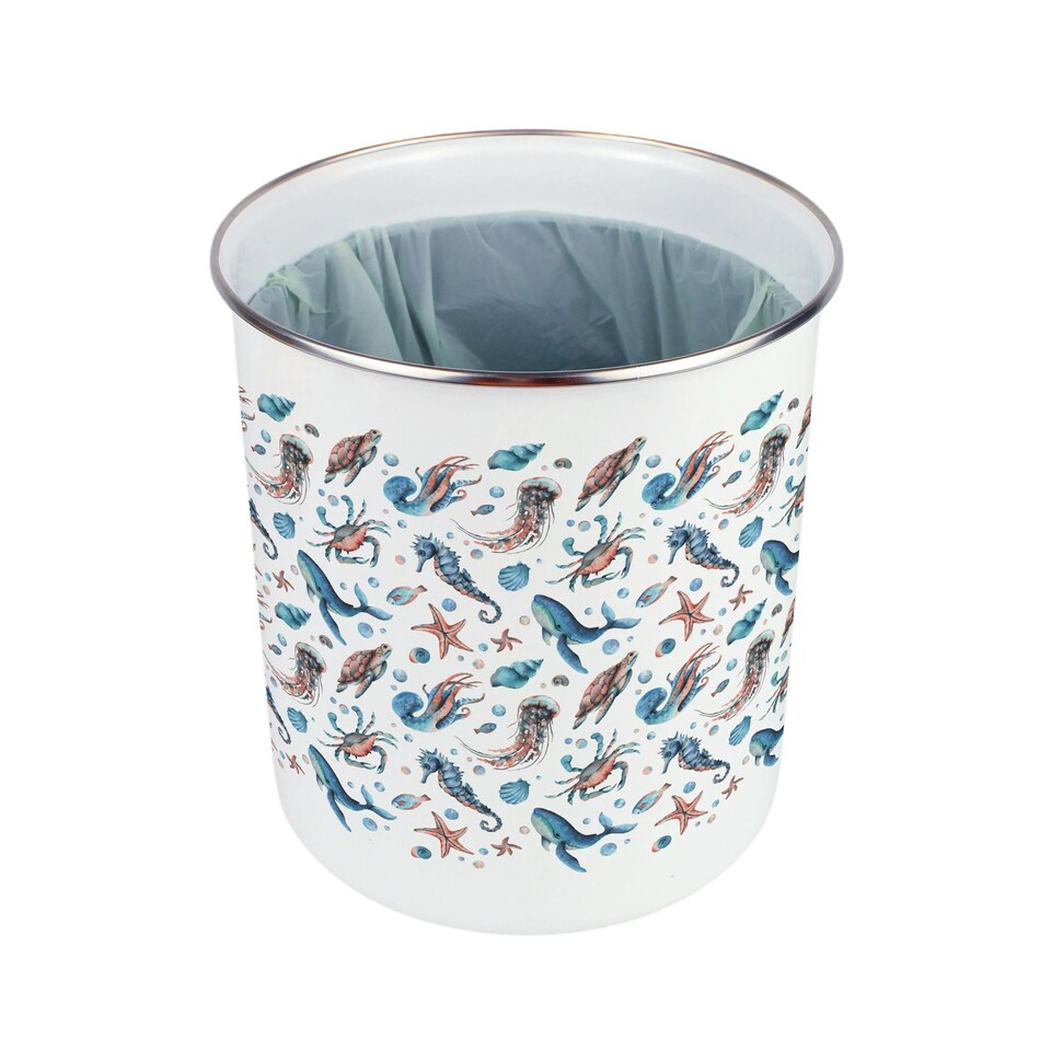 image 1 of Sea Art Food Waste Caddy - Metal 2L Decorative Kitchen Compost Bin