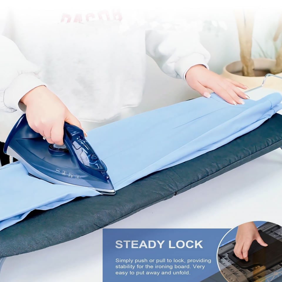 image 1 of Gr8 Home Grey Foldable Table Top Ironing Board Compact Space Saving with Cover Iron Rest