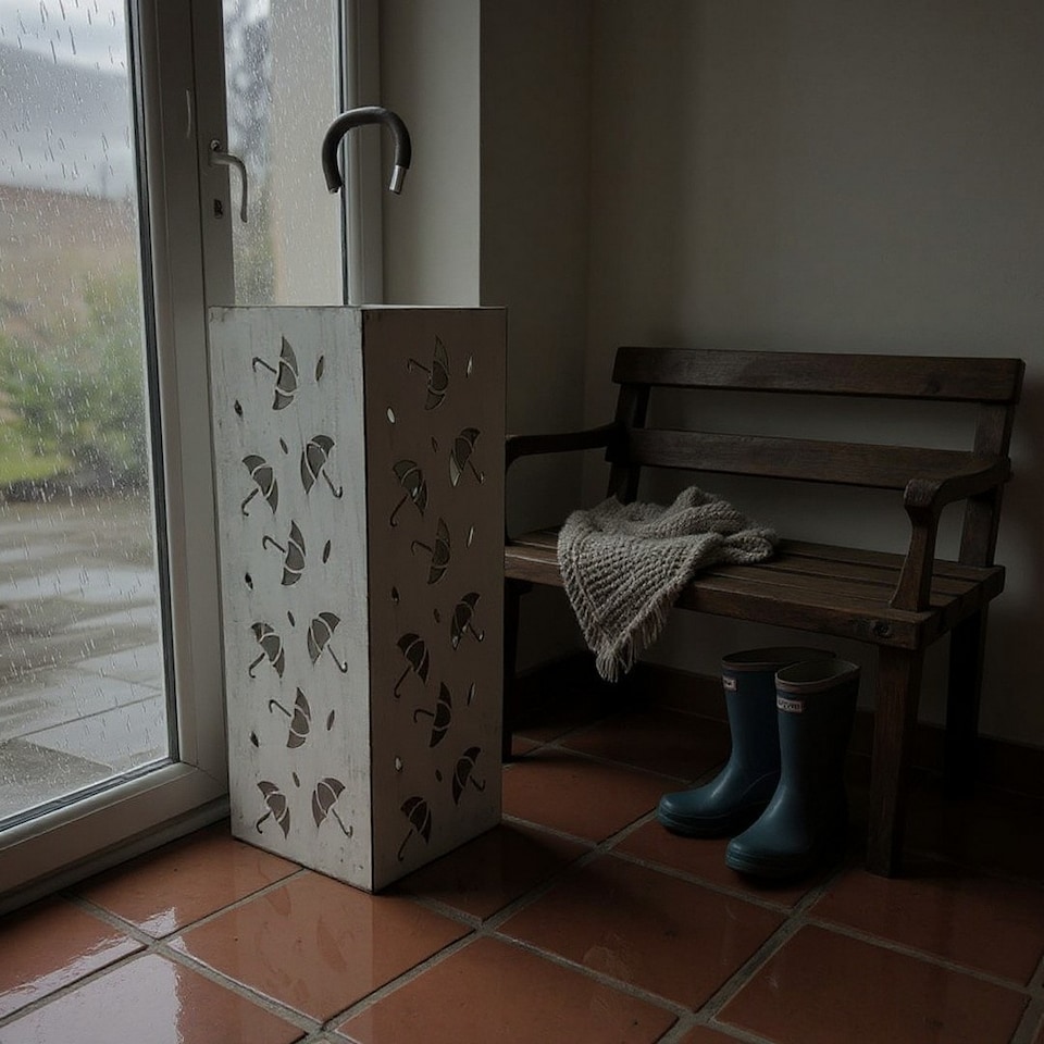 image 1 of Square Umbrella Stand - Metal - L19 x W19 x H49 cm - Cream