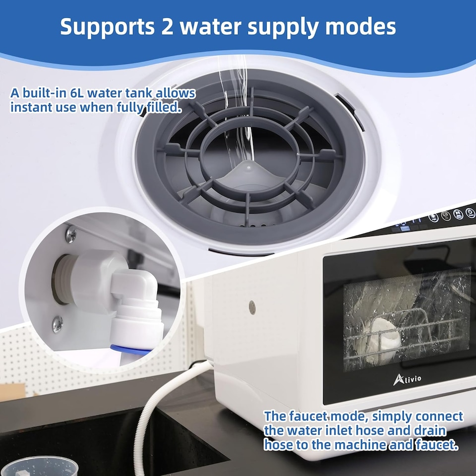 image 1 of Alivio Portable Dishwasher with 6L Water Tank - Dual Water Supply High-Temp Sanitizing & Hot Air Dry (White)