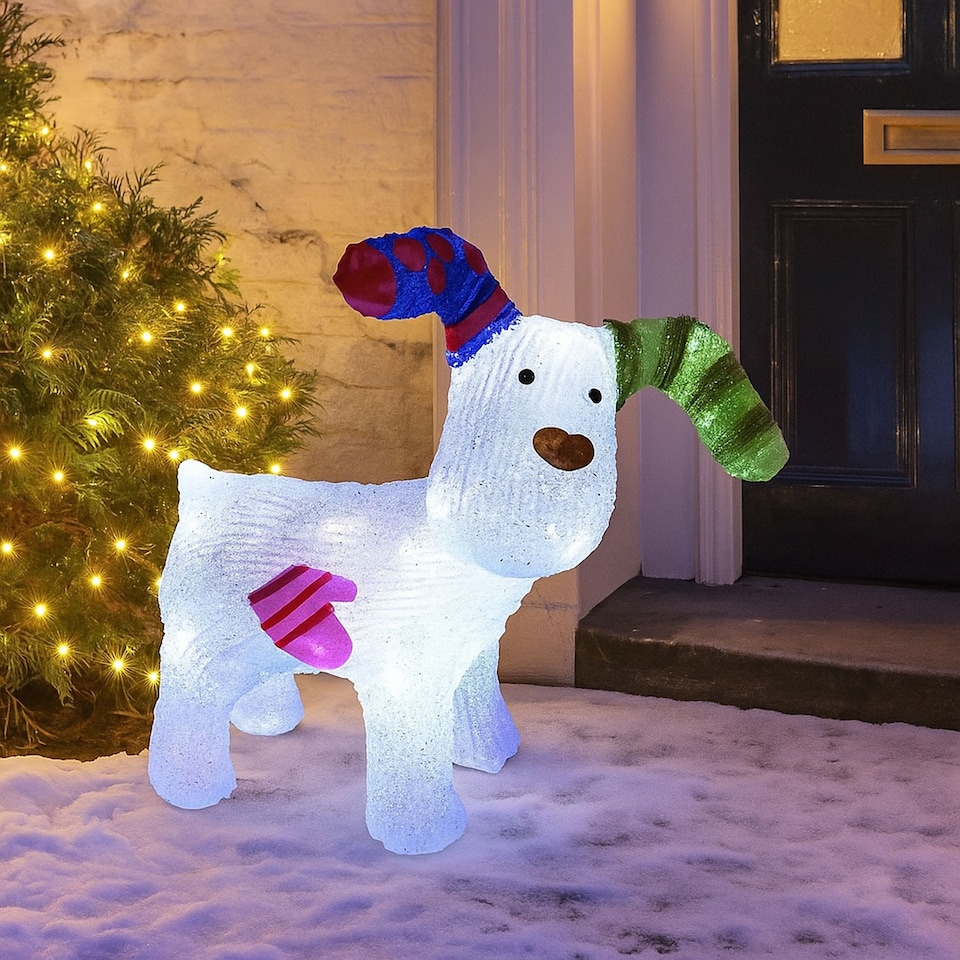 image 1 of Neo LED Snowdog Christmas Decoration 24 Ice White Lights The Snowman & The Snowdog Battery Powered Indoor Outdoor Festive Light Display Ornament Design (31cm)