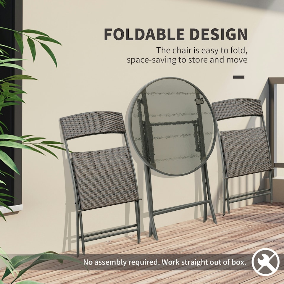 image 1 of Outsunny 3PC Rattan Bistro Set Folding Rattan Chair Coffee Table