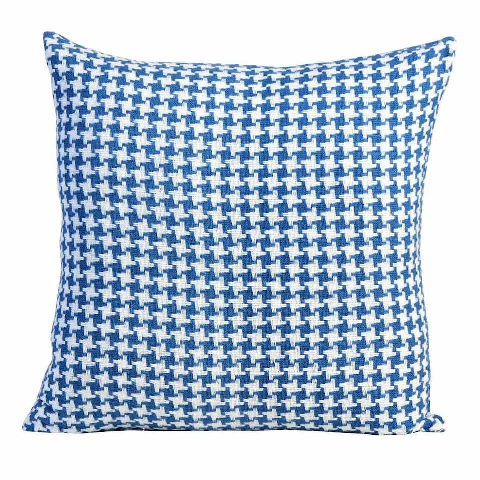 Homescapes Houndstooth Cotton Cushion Cover Blue - 60 x 60 cm | Blue | Blue | 60 x 60 cm