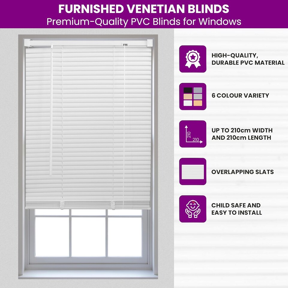 image 1 of PVC Venetian Blinds | 25mm Slats | Waterproof, Easy Clean