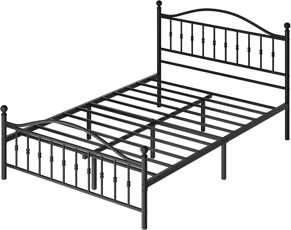 image 1 of London Boutique Double Metal Bed Frame with Anti-Slip High Footboard, 300kg Capacity, Black/195x140cm