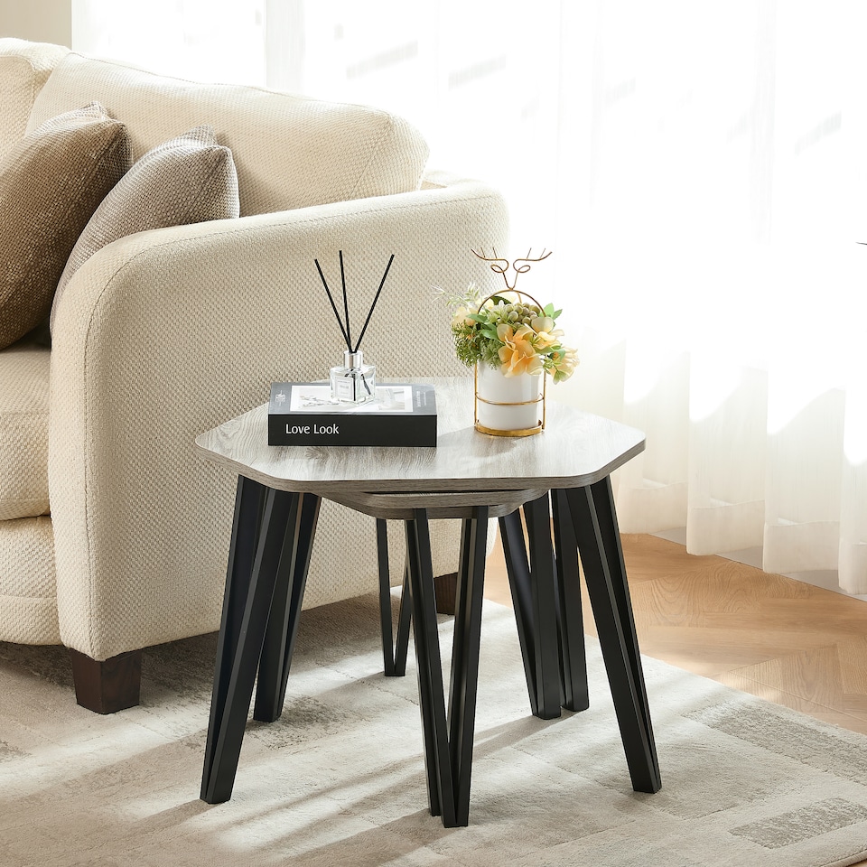 image 1 of Vida Designs Brooklyn Nest of Tables 3 Piece Set Nesting Sofa Bedside Side Table, Grey