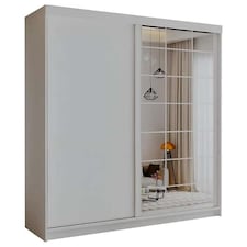 Modern Sliding Mirror Wardrobe with Drawers, Shelves & Hanging Rails