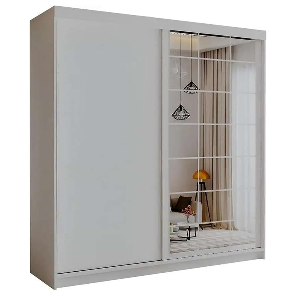 image 1 of Modern Sliding Mirror Wardrobe with Drawers, Shelves & Hanging Rails