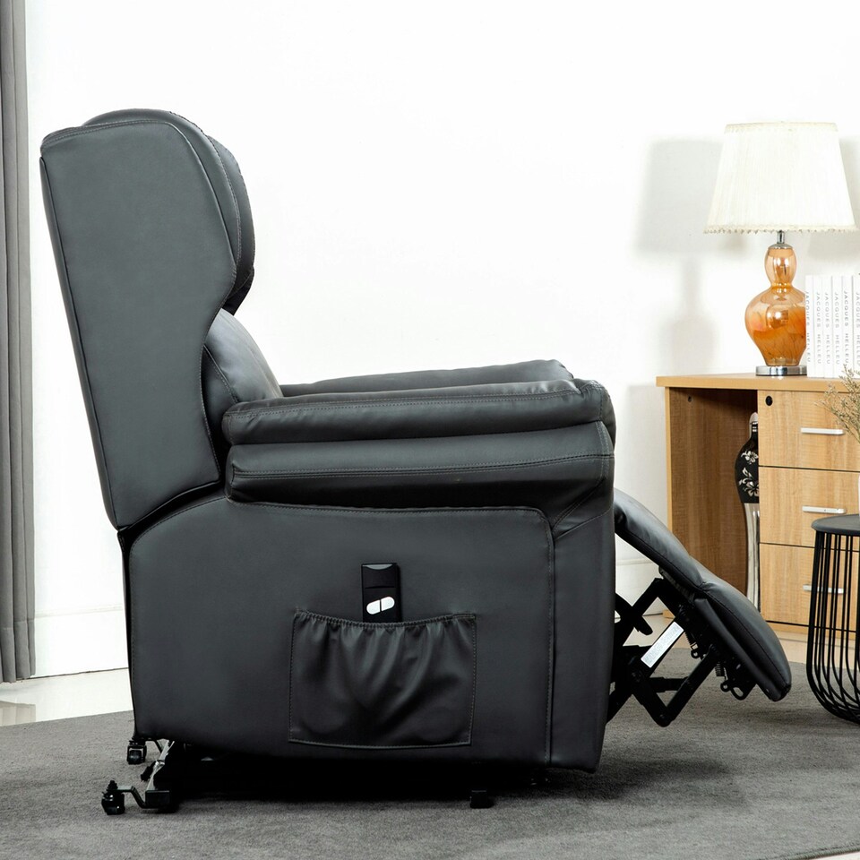 image 1 of Oakford Single Motor Rise Recliner Bonded Leather Wingback Chair (Slate)