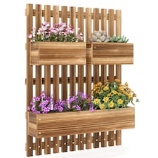 Outsunny Wooden Garden Planters with Trellis Wall-mounted Raised Garden Bed