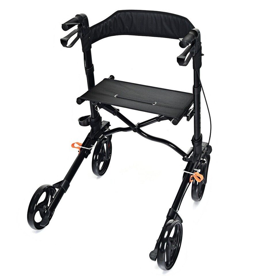 image 1 of COSTWAY Folding Rollator Walker Aluminium Mobility Aid Black | Black