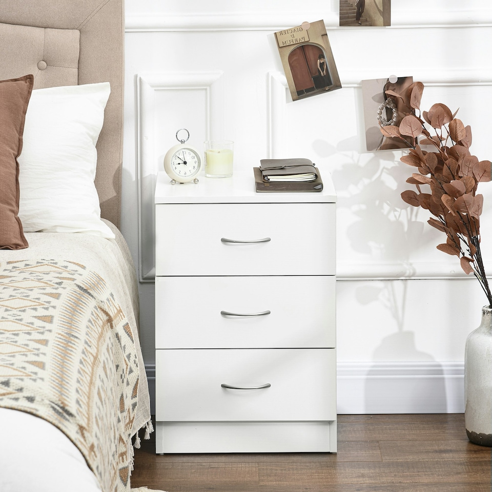 image 1 of HOMCOM Modern 3 Drawers Side Table, Bedside Table with Wood Effect, White