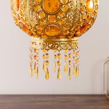 ValueLights Bazaar Moroccan Gold Lamp Shade Acrylic Droplets & Bulb Gold