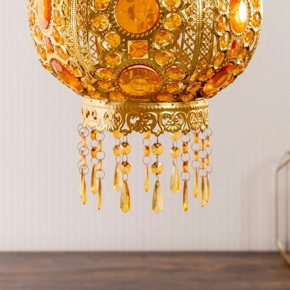 image 1 of ValueLights Bazaar Moroccan Gold Lamp Shade Acrylic Droplets & Bulb Gold