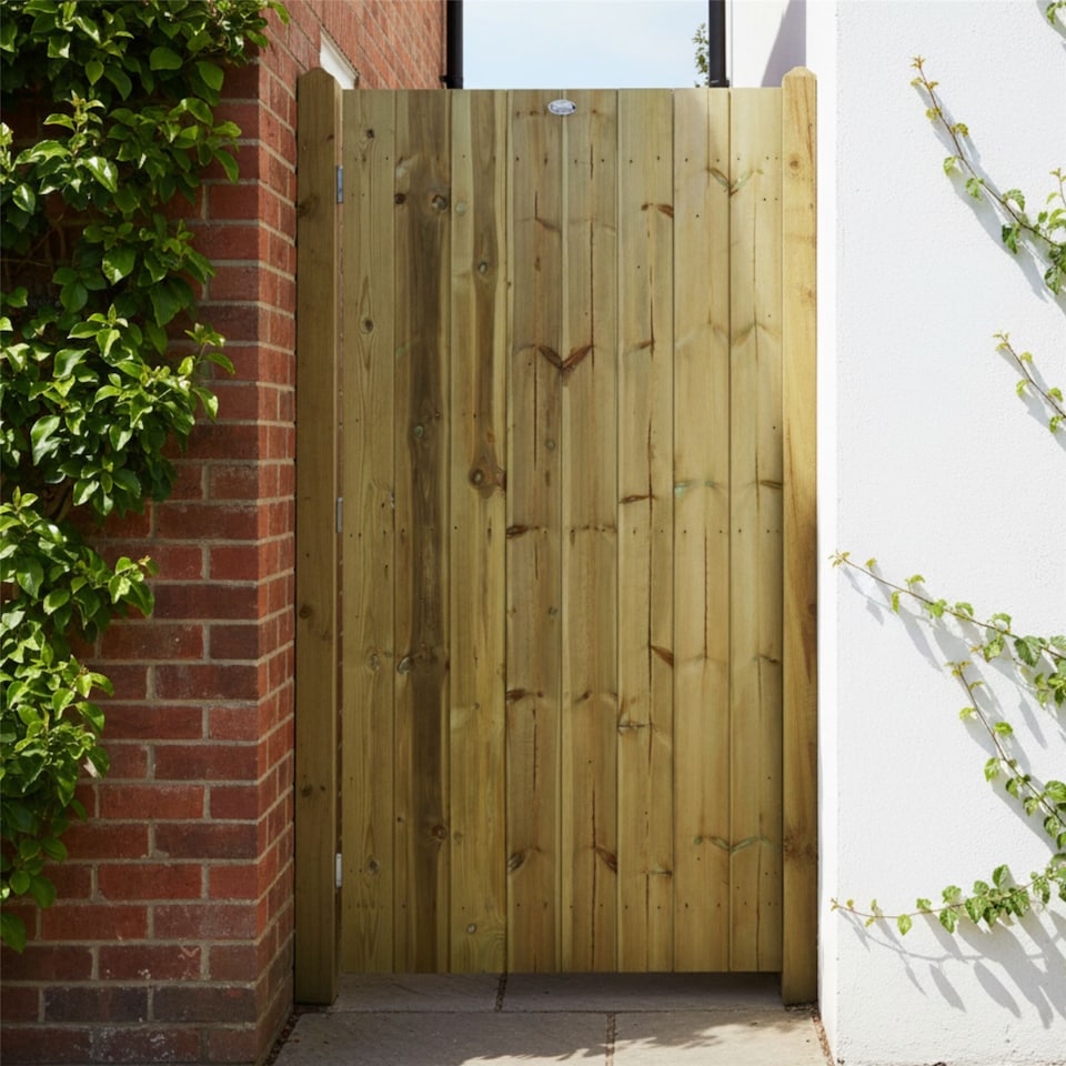 image 1 of Flat Top Wooden Garden Gate 6ft x 3.5ft Tongue & Groove Semi-Braced Treated Door
