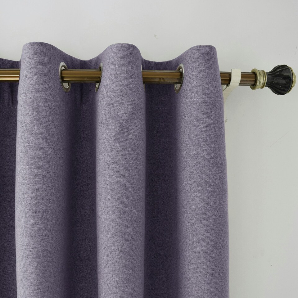 image 1 of Purple Mauve Linen Blackout Eyelet Curtains - 46x54 Inch Drop 2 Panel Purple