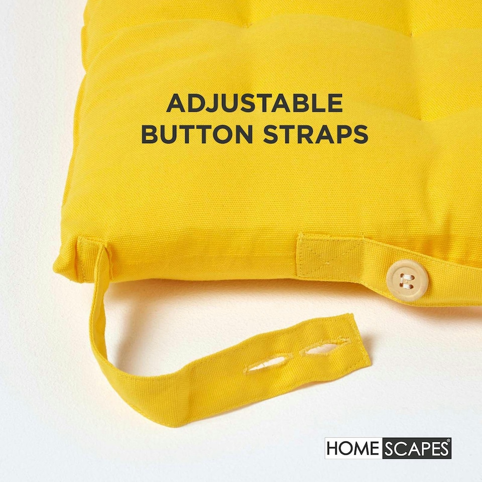 image 1 of Homescapes Seat Pad Luxury Cotton Indoor Outdoor Garden Dining Cushion | Yellow | 40 x 40 cm | 1