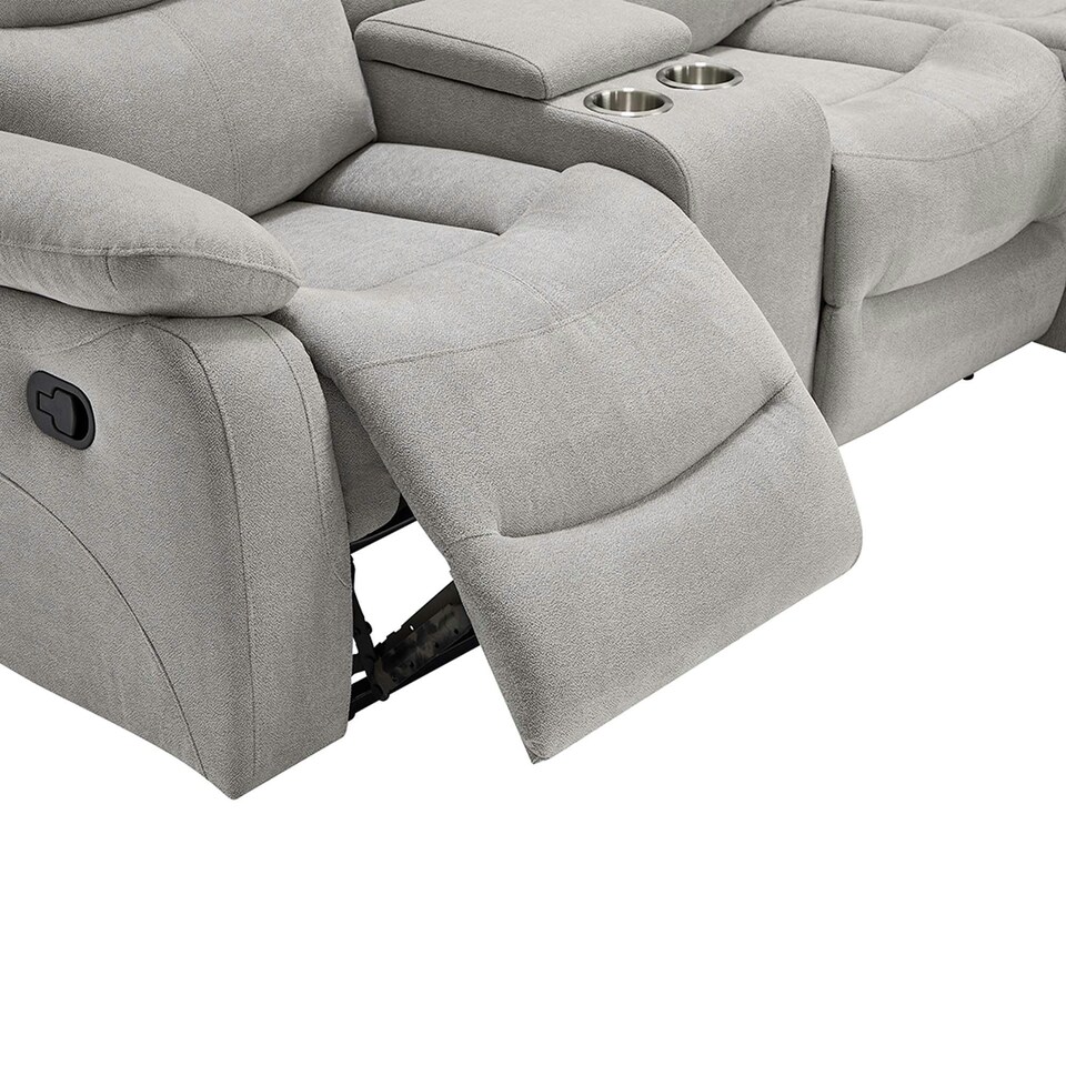 image 1 of Avon Chaise Lounge Manual Recliner Sofa w Drinks Console Grey