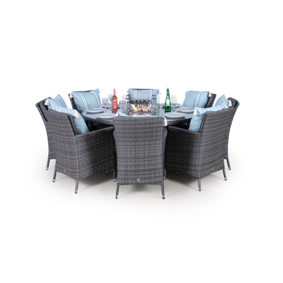 image 1 of Savannah Fire Pit 8 Seater Round Rattan Dining Set | Grey | Grey
