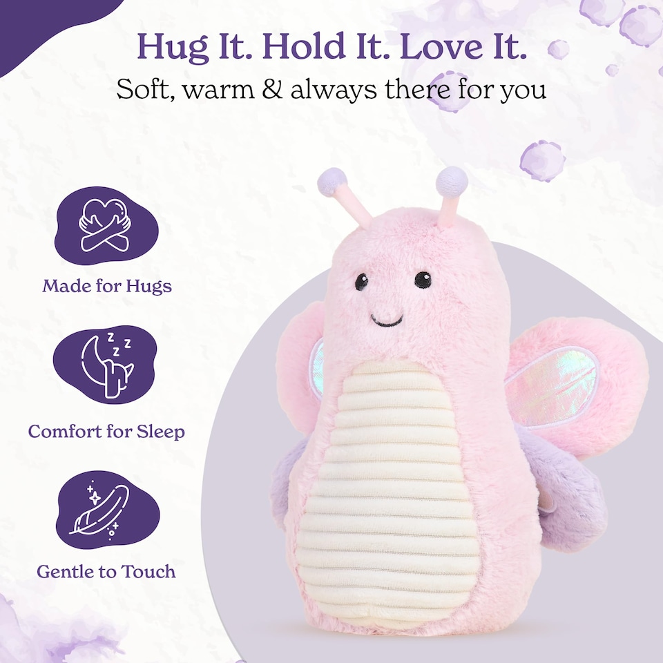 image 1 of Warmies Plush Pink Butterfly, Microwavable Heat Pad, Weighted Cuddly Plushie for Soothing Relief, Lightly Scented with French Lavender - Large