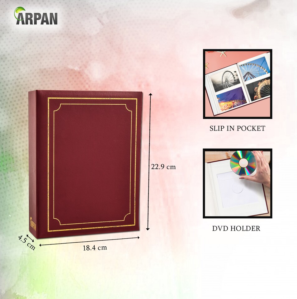 image 1 of ARPAN Photo Album 6x4 – Slip-In Photo Album Book | Holds 200 Photos, Family Album | 6x4 Photo Albums for Events, Travel & Memories | Black | Burgundy | Holds 200 photos of size 6x4 inch/10x15 cm | 1