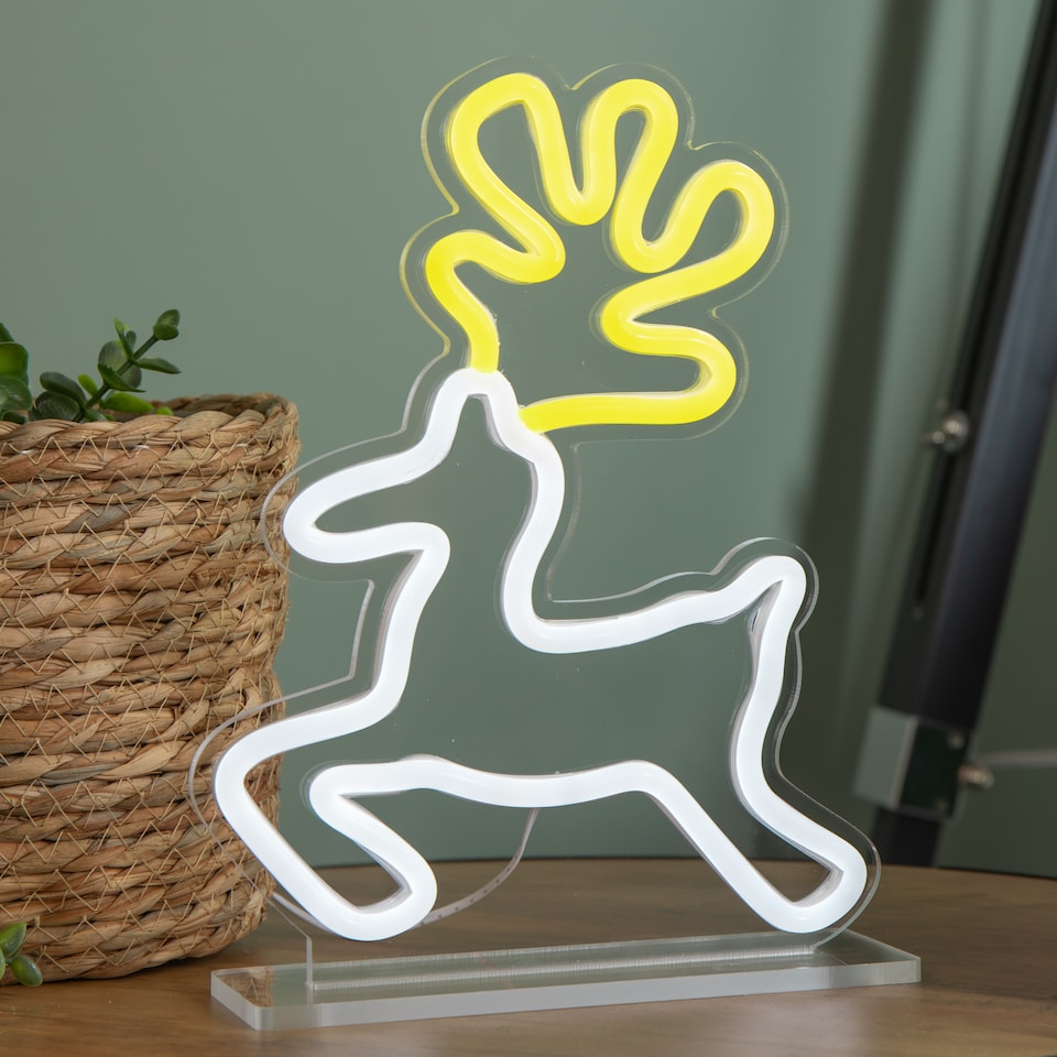 image 1 of 25cm Light up Christmas Reindeer Table Top Neon Sign