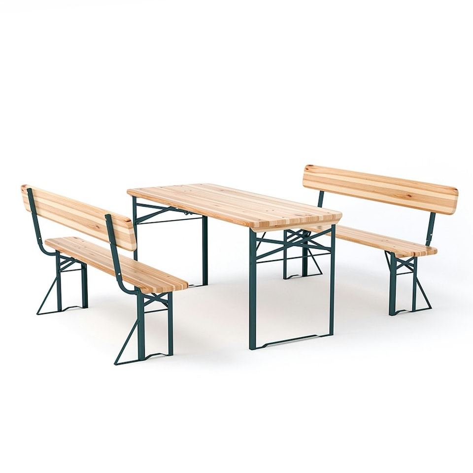 image 1 of Living and Home Foldable Wooden Height Adjustable Garden Dining Table Set - Green Frame & Natural Table Finish Brown