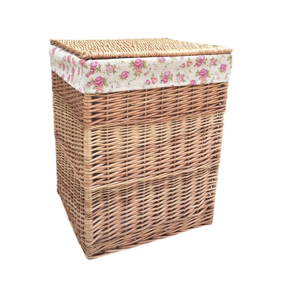 image 1 of Garden Rose Lining Set of 2 Light Steamed Square Laundry Wicker Basket | Multi | Garden Rose